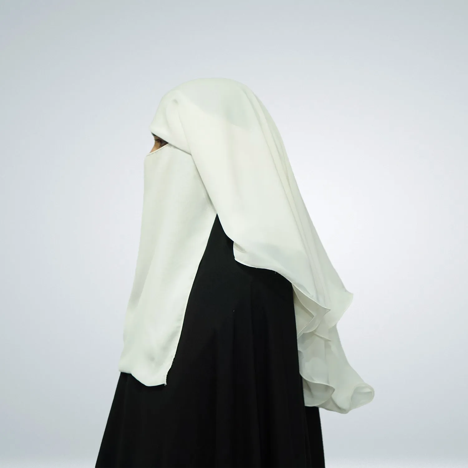 3 Layer Tie Back Niqab Off White