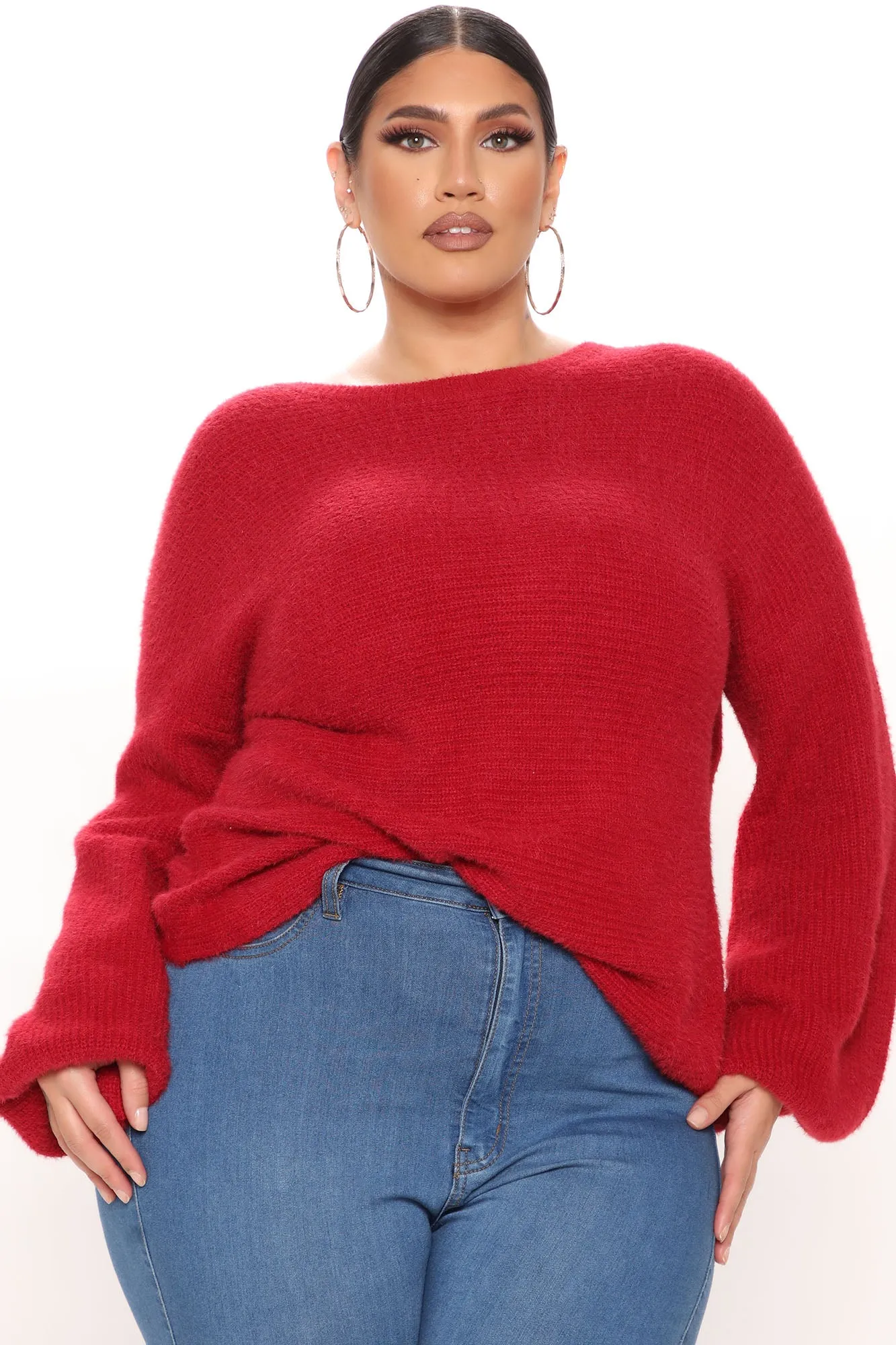 All In A Twist Back Sweater - Burgundy