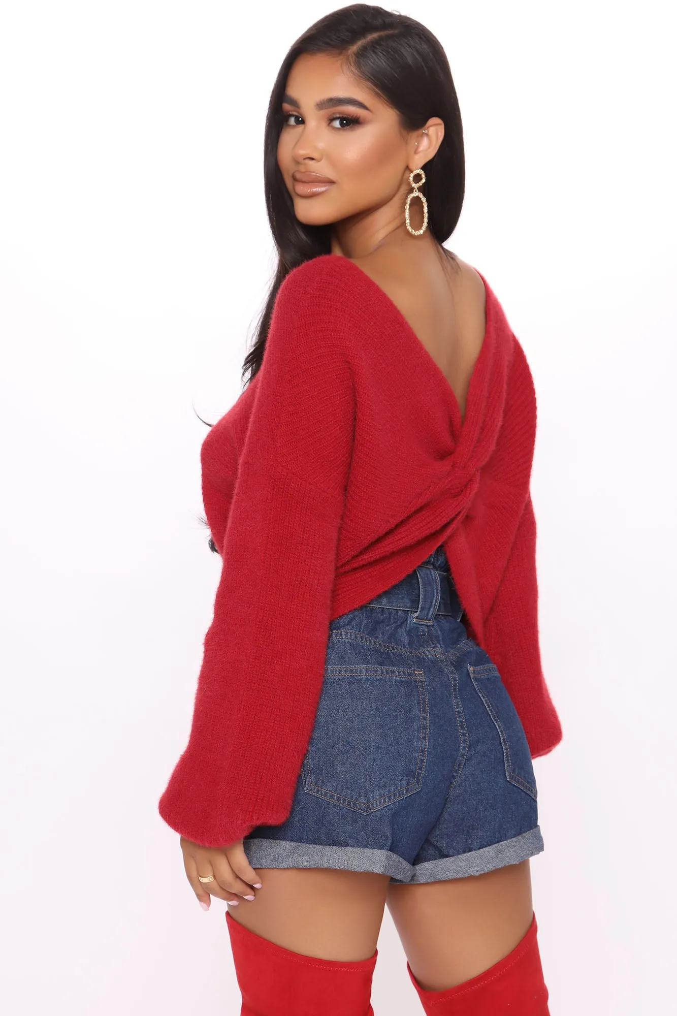 All In A Twist Back Sweater - Burgundy