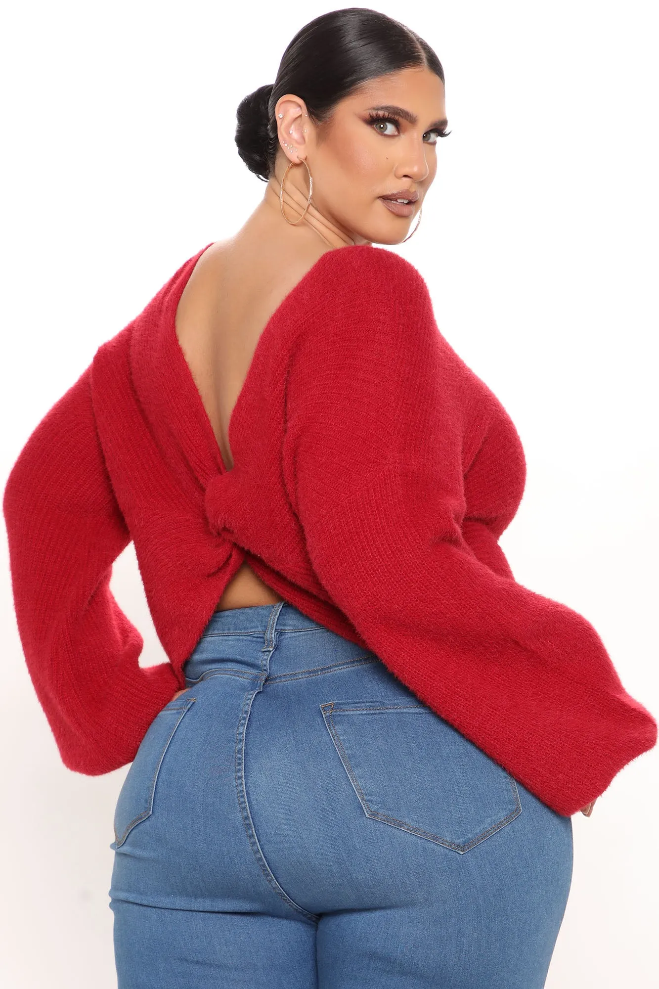 All In A Twist Back Sweater - Burgundy