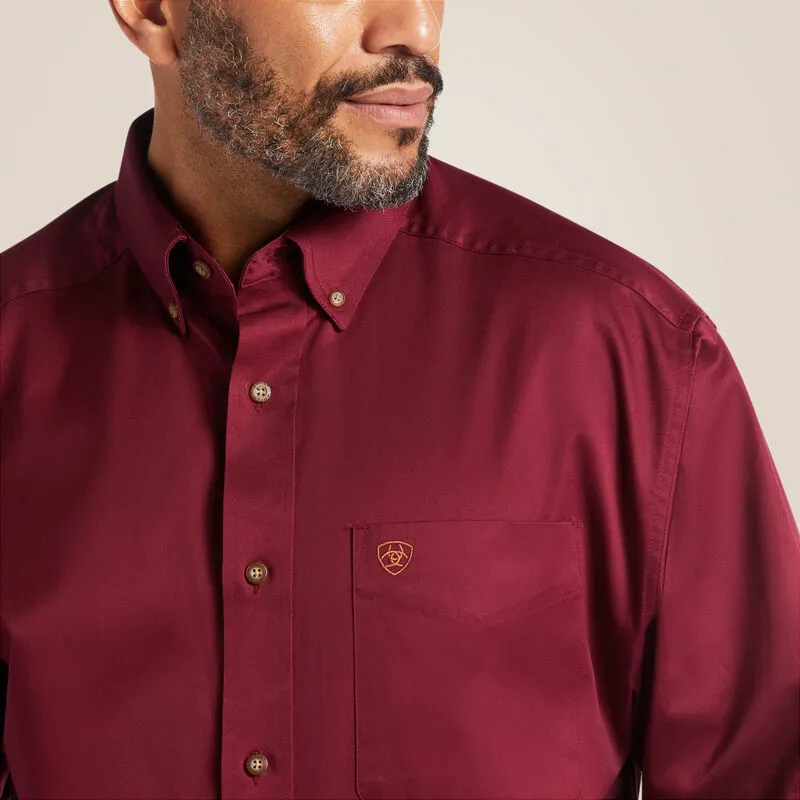 Ariat Mens Soild Twill Classic Fit Burgandy Shirt-10012635