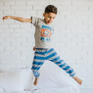 Boys summer pajama set Game play t-shirt  blue striped pants