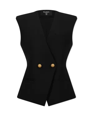 Buttoned Grain De Poudre Vest