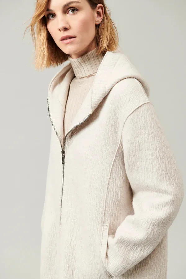 Comfort Fit Hooded Boiled Wool Jacket - Ice