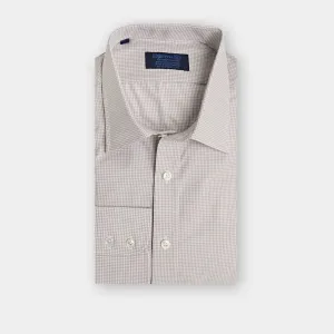 Contemporary Fit, Classic Collar, 2 Button Cuff Shirt in a Grey & White Small Check Twill Cotton