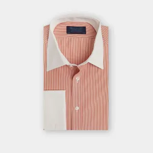 Contemporary Fit Orange Fine Bengal Stripe Cotton Shirt with White Classic Collar & Double Cuff