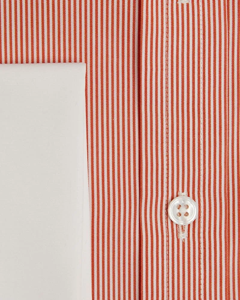 Contemporary Fit Orange Fine Bengal Stripe Cotton Shirt with White Classic Collar & Double Cuff