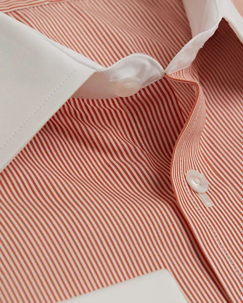 Contemporary Fit Orange Fine Bengal Stripe Cotton Shirt with White Classic Collar & Double Cuff