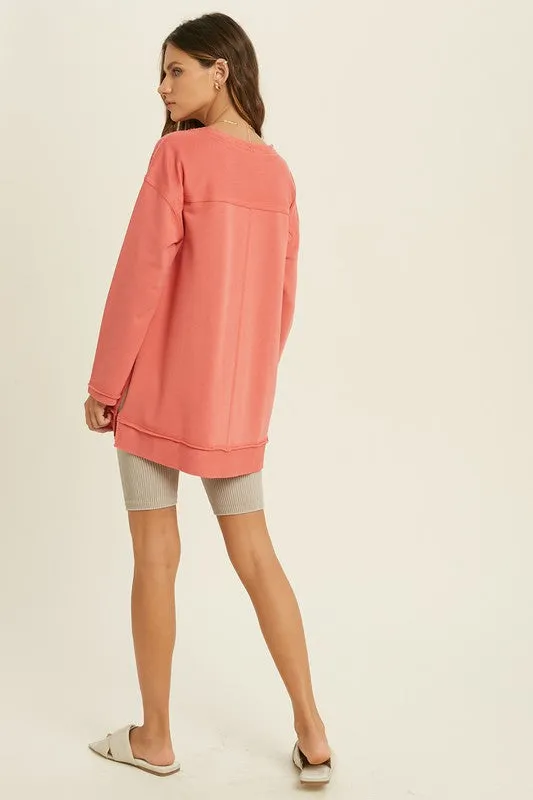 Coral Tunic Sweatshirt Pullover