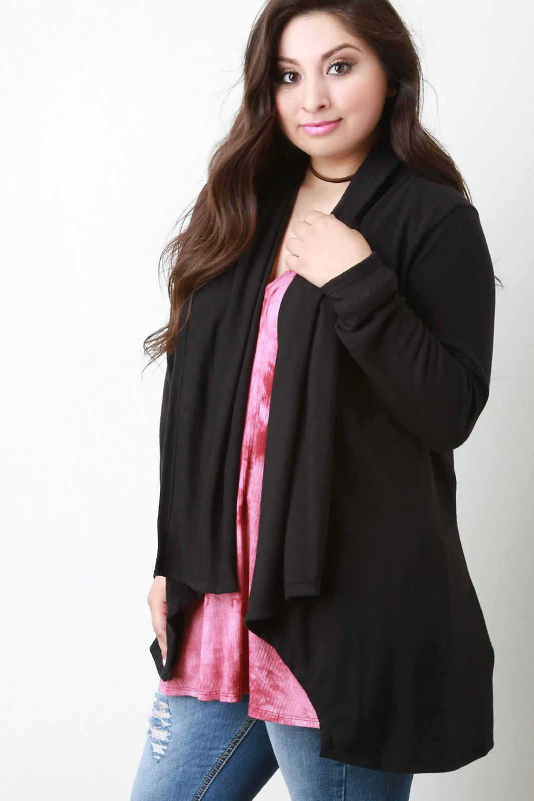 Cozy Knit Draped Collar Cardigan