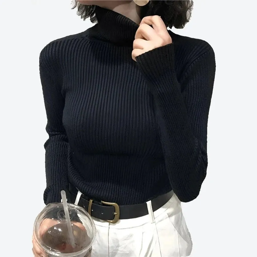 Cozy Ribbed Turtleneck Sweater Tops