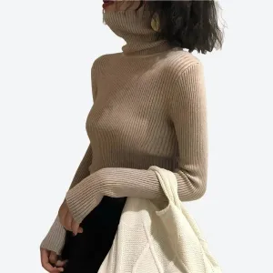 Cozy Ribbed Turtleneck Sweater Tops