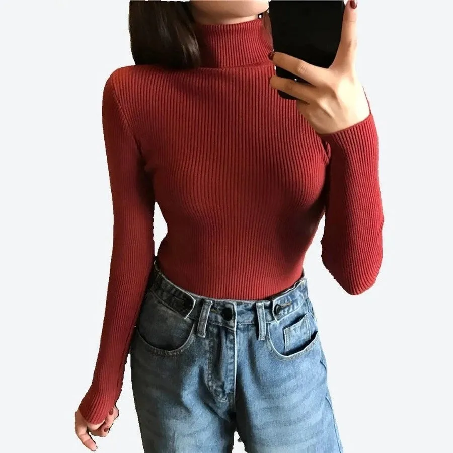 Cozy Ribbed Turtleneck Sweater Tops