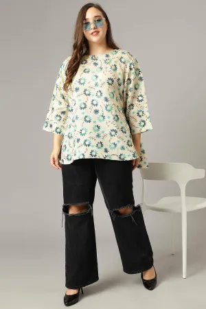 Curvy Lane Women Plus Size Foil Printed Off White Short Top