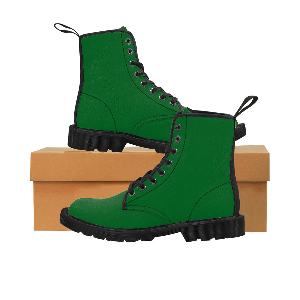 Dark Green Men's Boots, Emerald Green Seattle Style Canvas Winter Laced Up Hiking Boots For Men (US Size: 7-10.5)