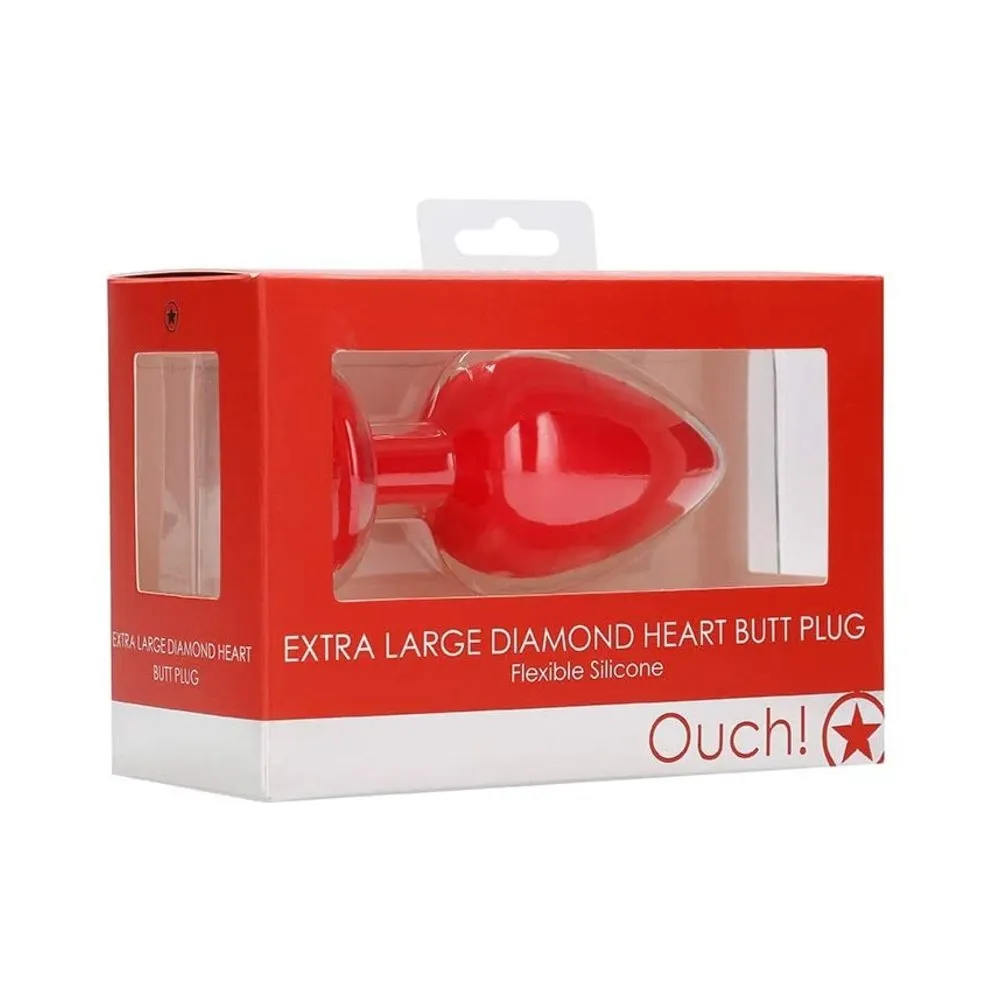 Diamond Heart Butt Plug - XL - Red