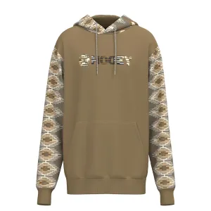 Hooey Men's "Lock-Up" Tan Hoodie With Aztec Pattern Sleeves