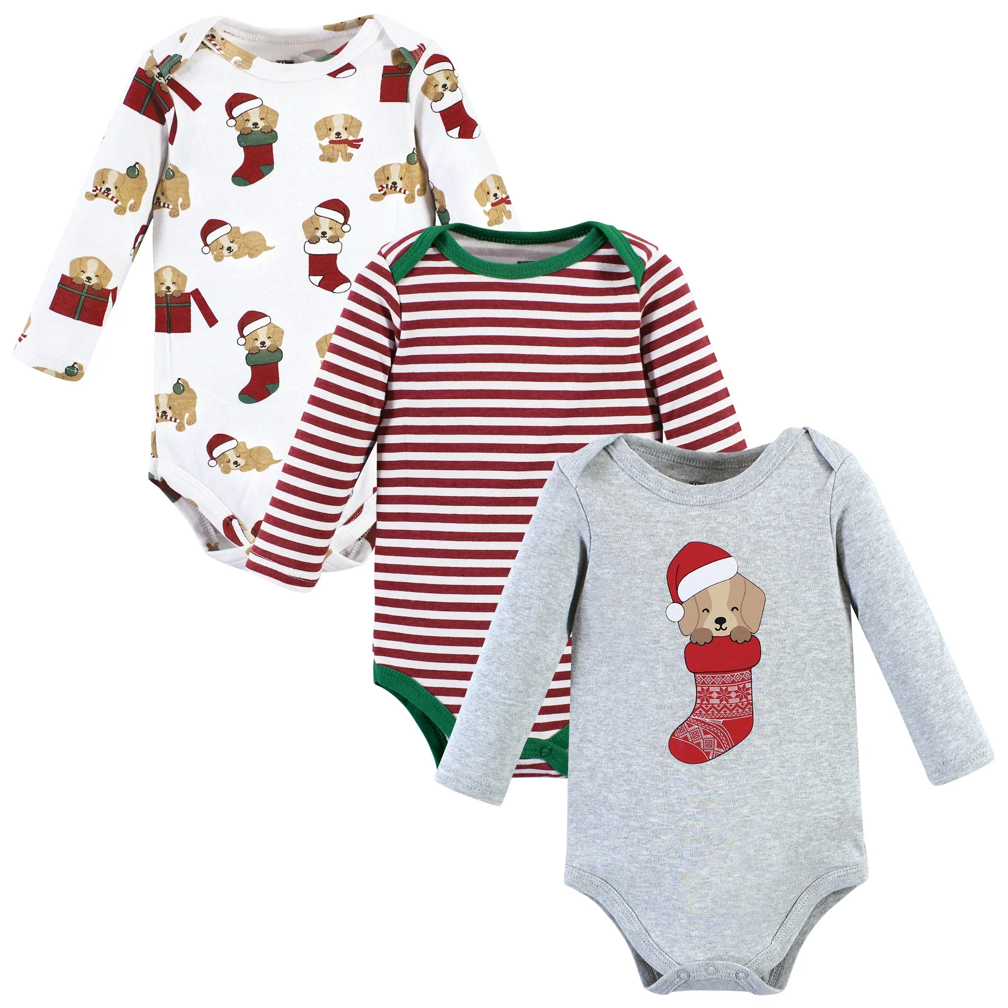 Hudson Baby Cotton Long-Sleeve Bodysuits, Christmas Dog