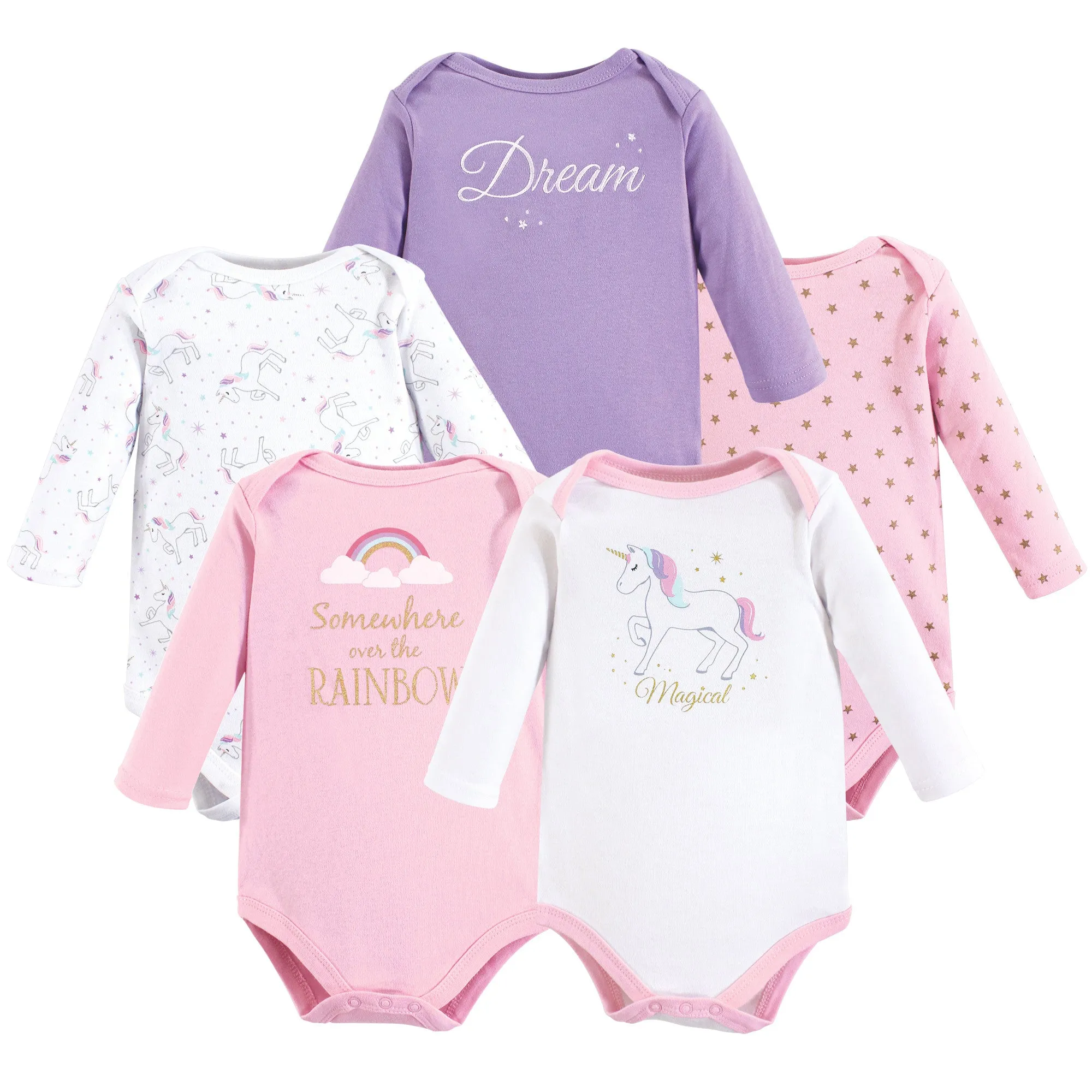 Hudson Baby Cotton Long-Sleeve Bodysuits, Magical Unicorn