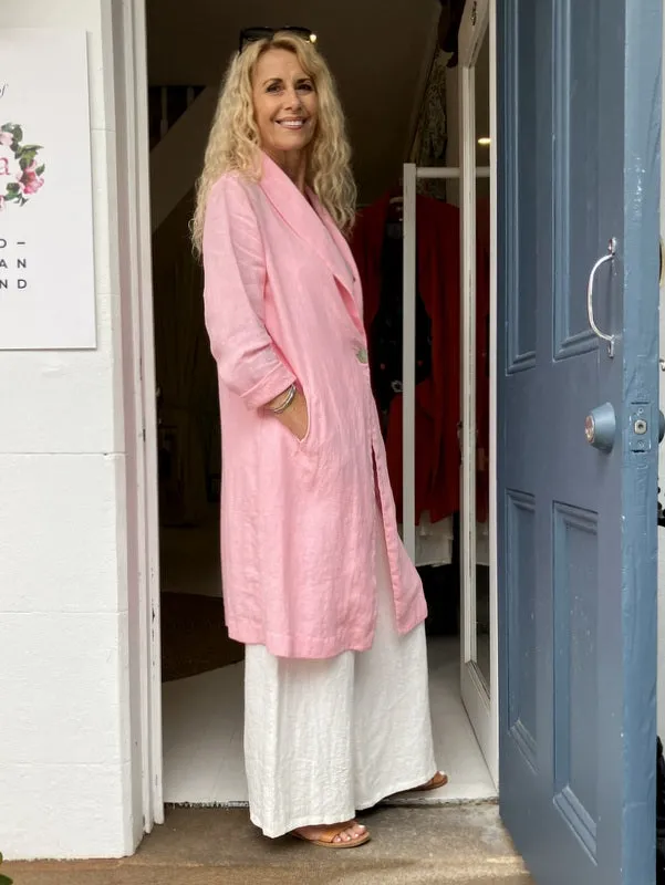 Jiva Vintage Wash Linen Catherine Coat - Candy Pink