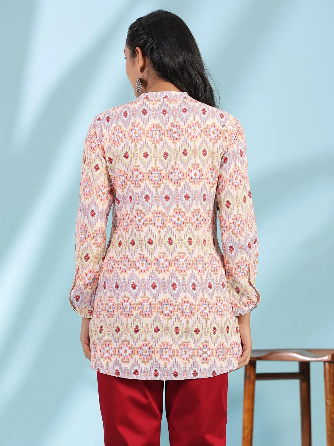 Juniper The Crafted Geometrics Ivory Geometric Printed Rayon Tunic