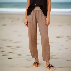 Linen Pull-On Pants - Brown