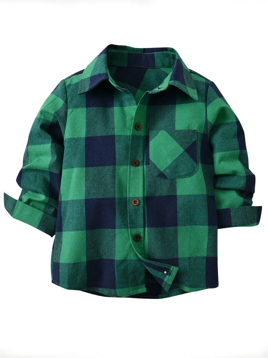 Long Sleeve Casual Clothes Buffalo Plaid Shirt Top for Toddler Big Boys Kids