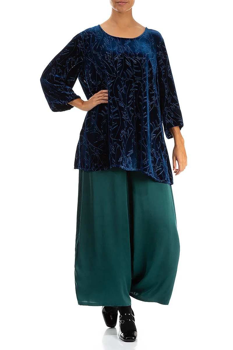 Loose Azure Devoré Feather Silk Velvet Tunic