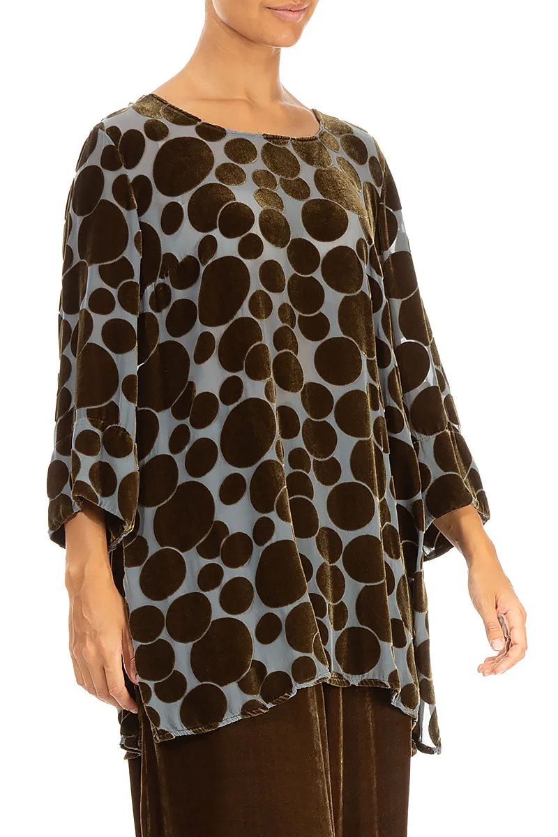 Loose Devoré Bubbles Golden Sage Silk Velvet Tunic