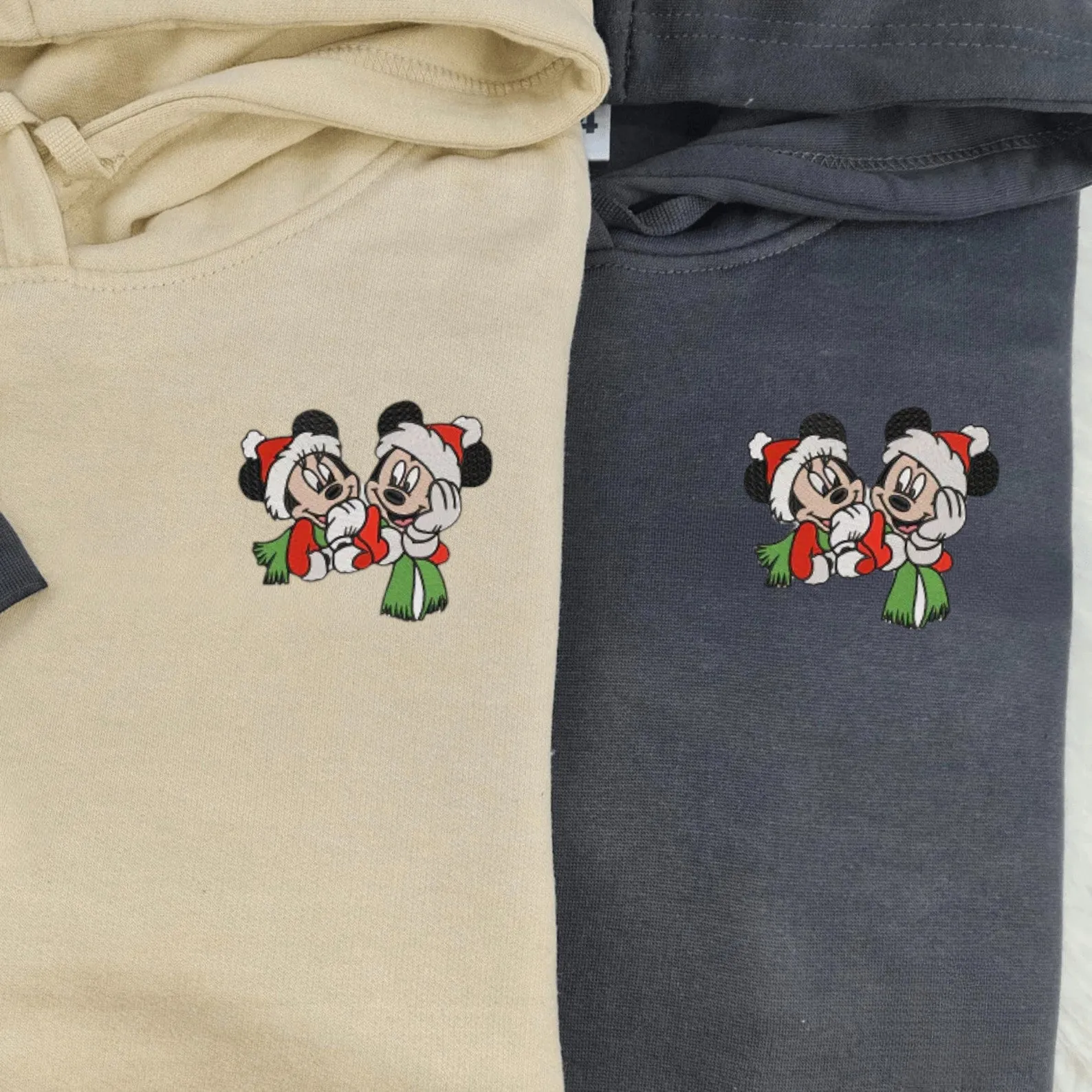 Matching Couple Hoodies - Christmas Cartoon Mouse Custom Embroidered Sweatshirts For Couples 2