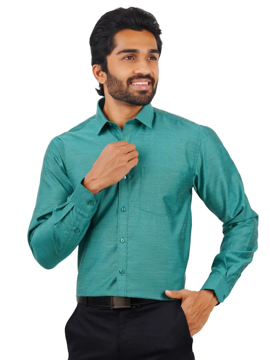 Men Cotton Blend Full Sleeves Shirt Greenish Cyan T29 TE8