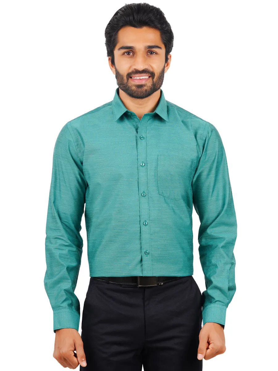 Men Cotton Blend Full Sleeves Shirt Greenish Cyan T29 TE8