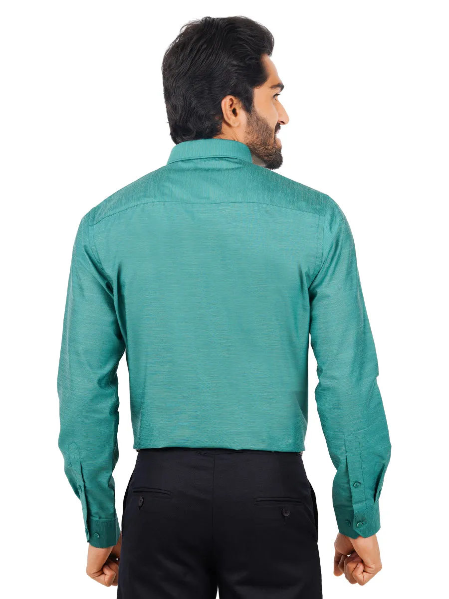 Men Cotton Blend Full Sleeves Shirt Greenish Cyan T29 TE8