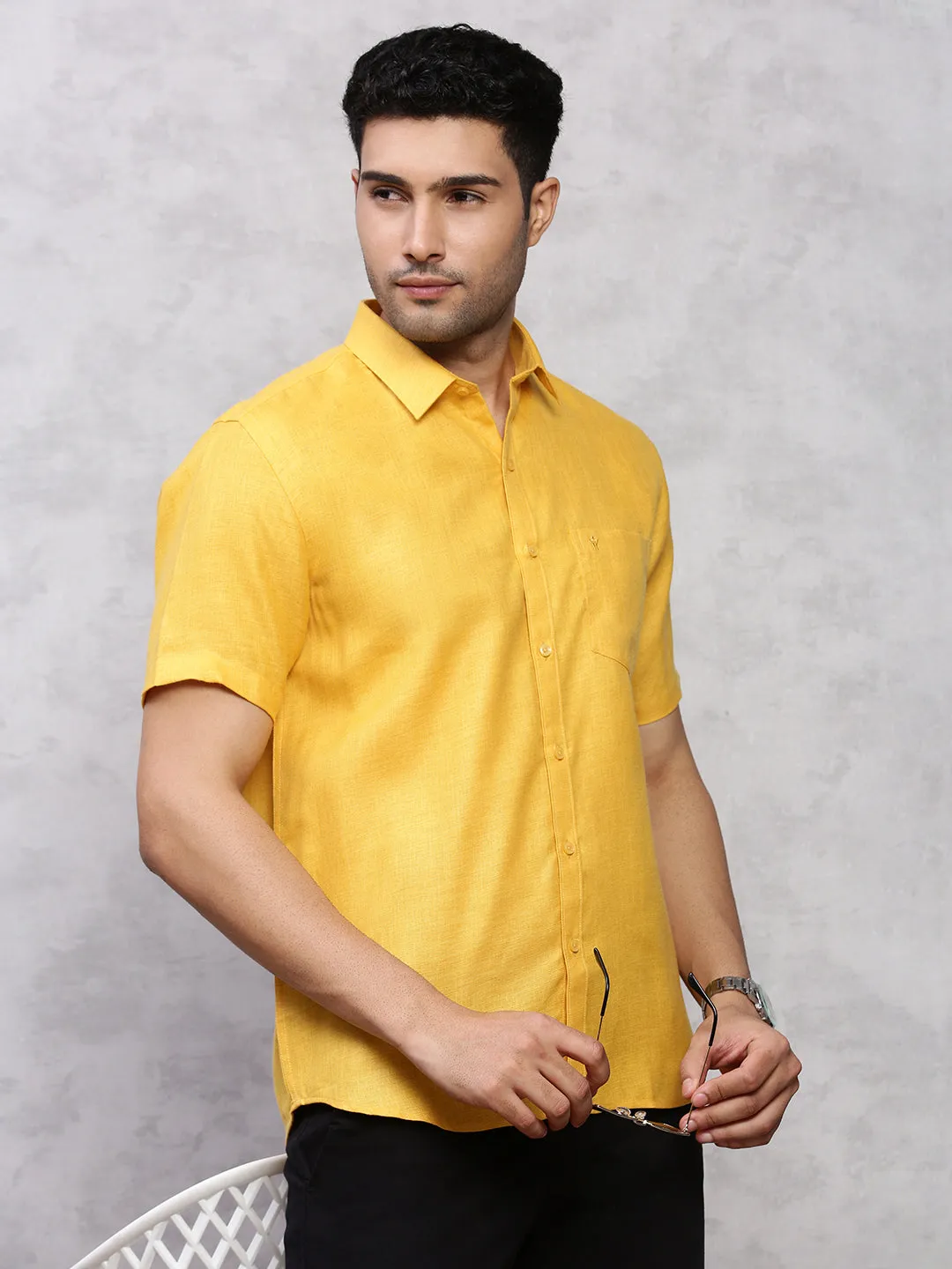 Men Cotton Blend Shirt Dark Yellow T7 CG5