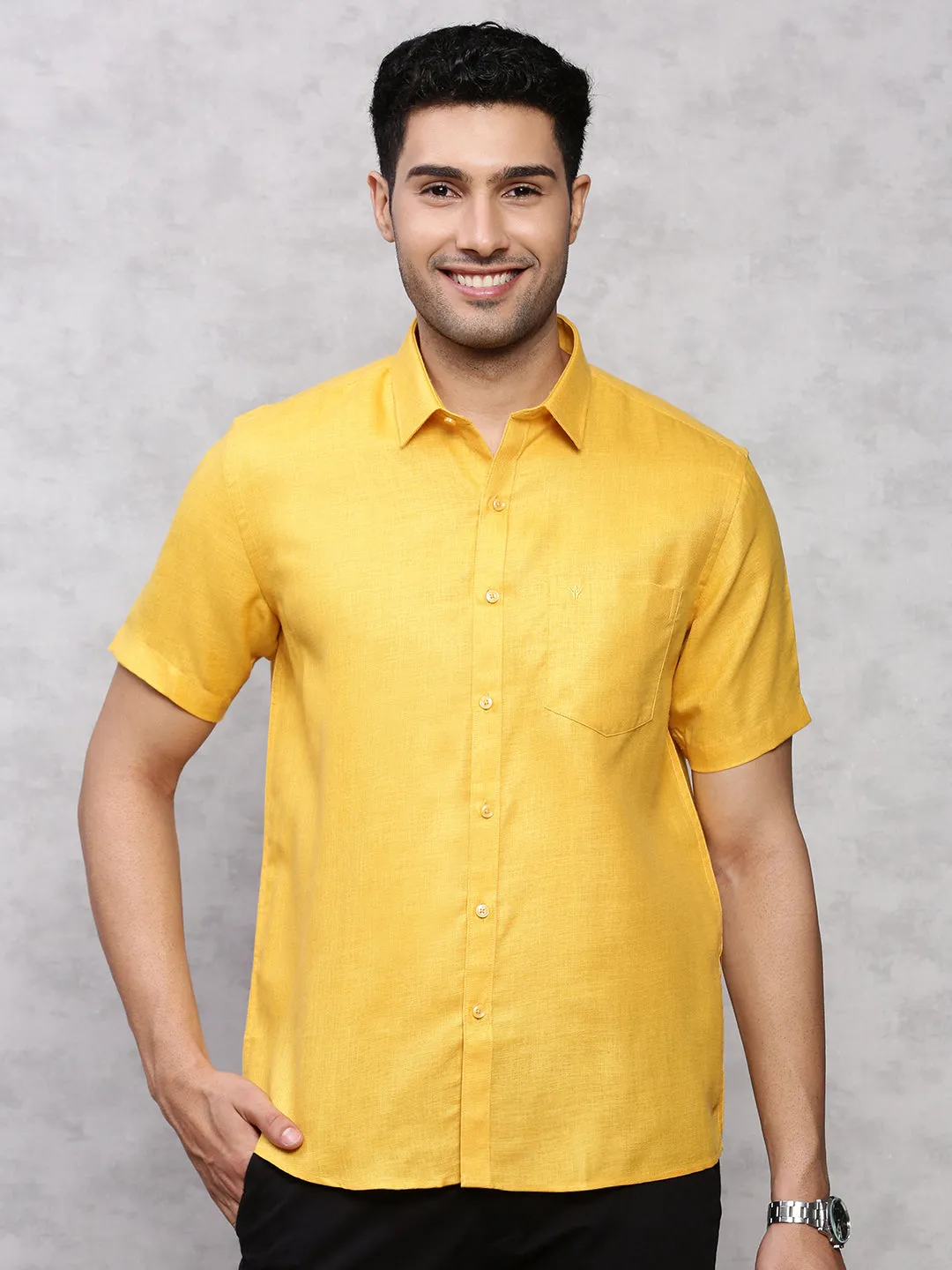 Men Cotton Blend Shirt Dark Yellow T7 CG5