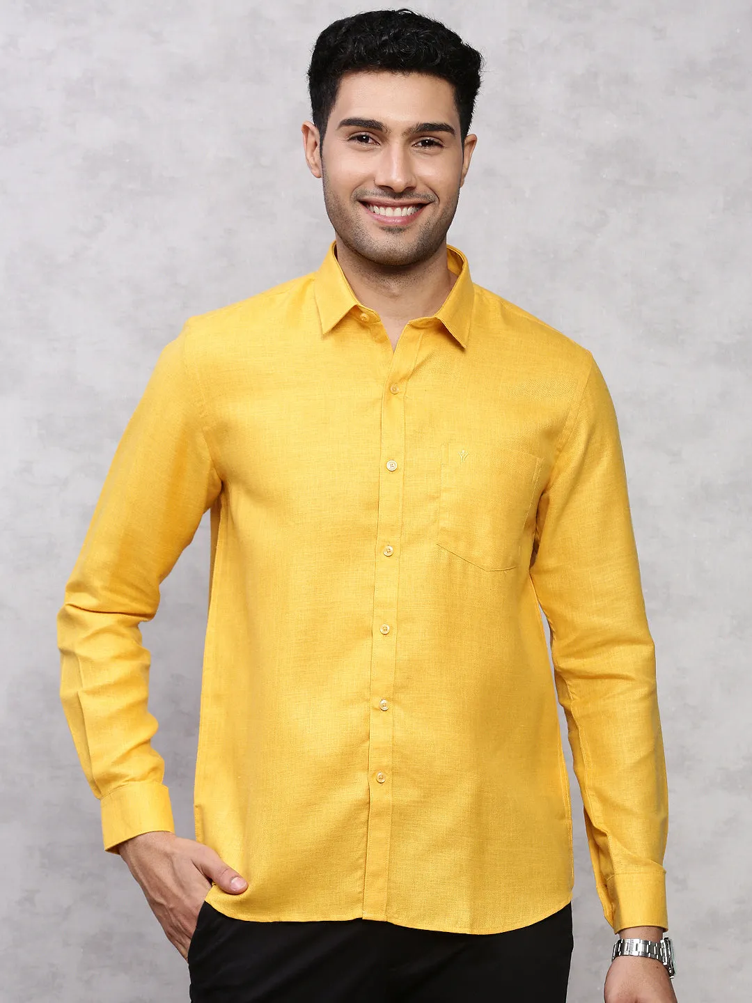 Men Cotton Blend Shirt Dark Yellow T7 CG5