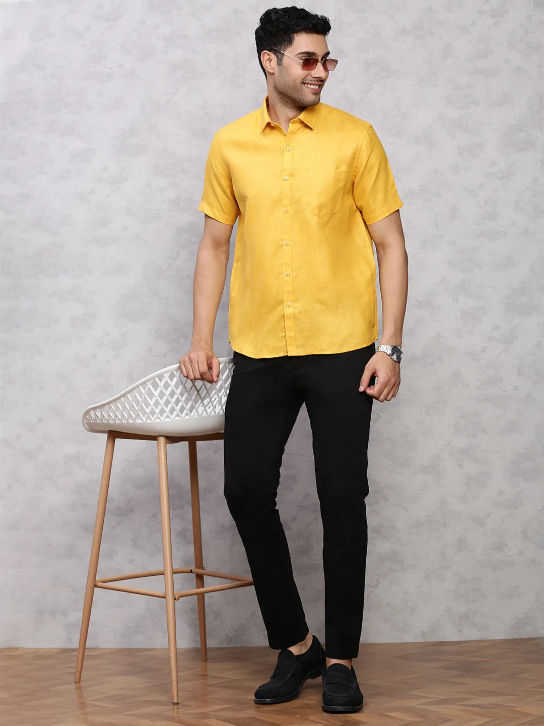 Men Cotton Blend Shirt Dark Yellow T7 CG5