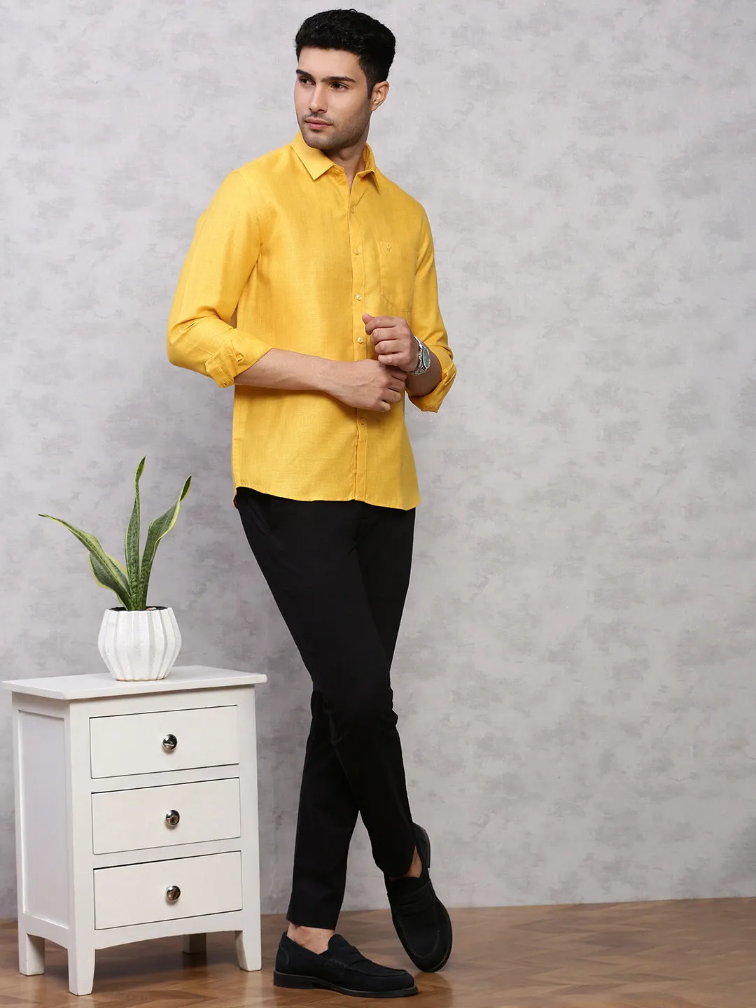 Men Cotton Blend Shirt Dark Yellow T7 CG5