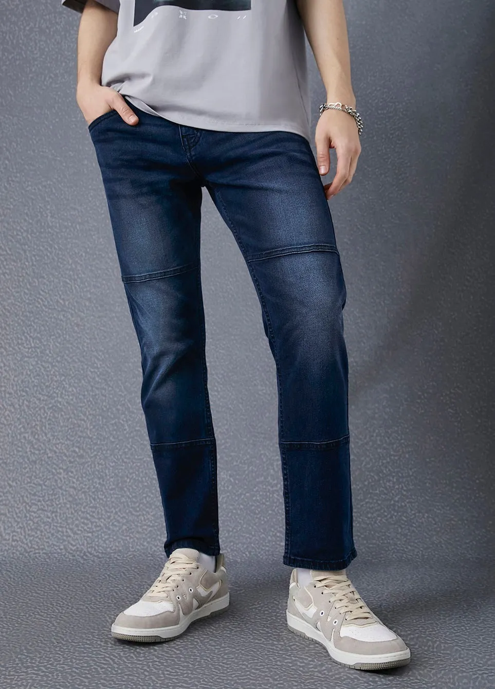 Men Slim Fit Cotton Stretch Dark Indigo Jeans