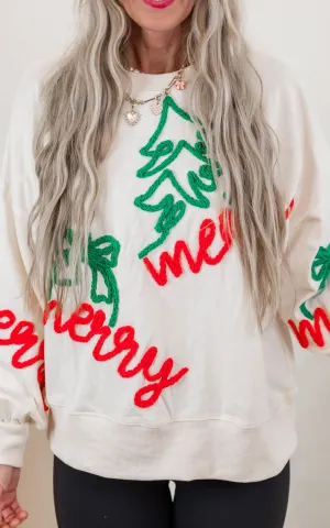 'Merry' Thread Embroidery Oversized Sweatshirt