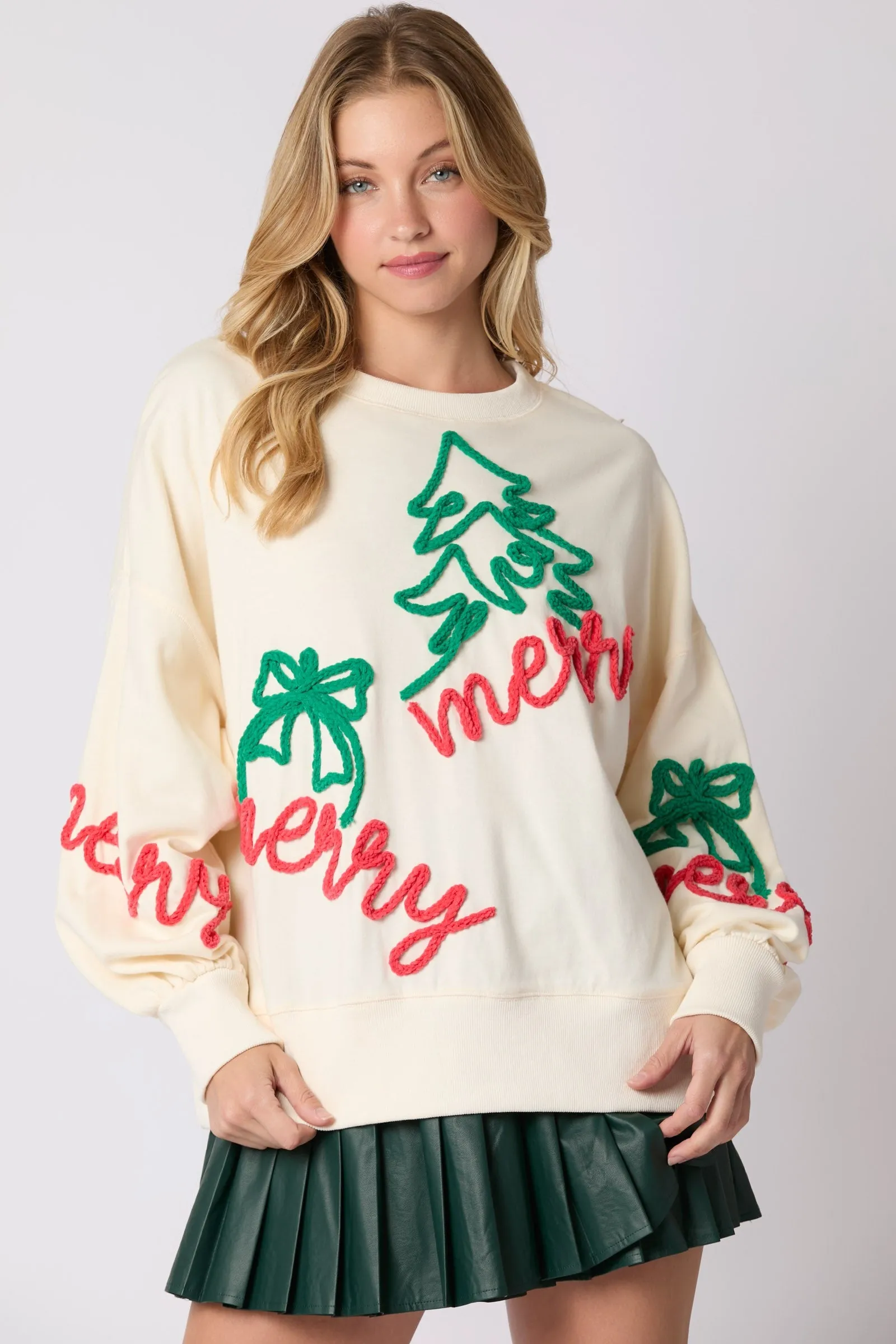 'Merry' Thread Embroidery Oversized Sweatshirt