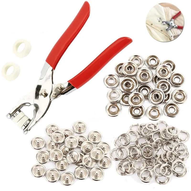 Metal Snap Buttons Rings with Fastener Pliers - 100pc