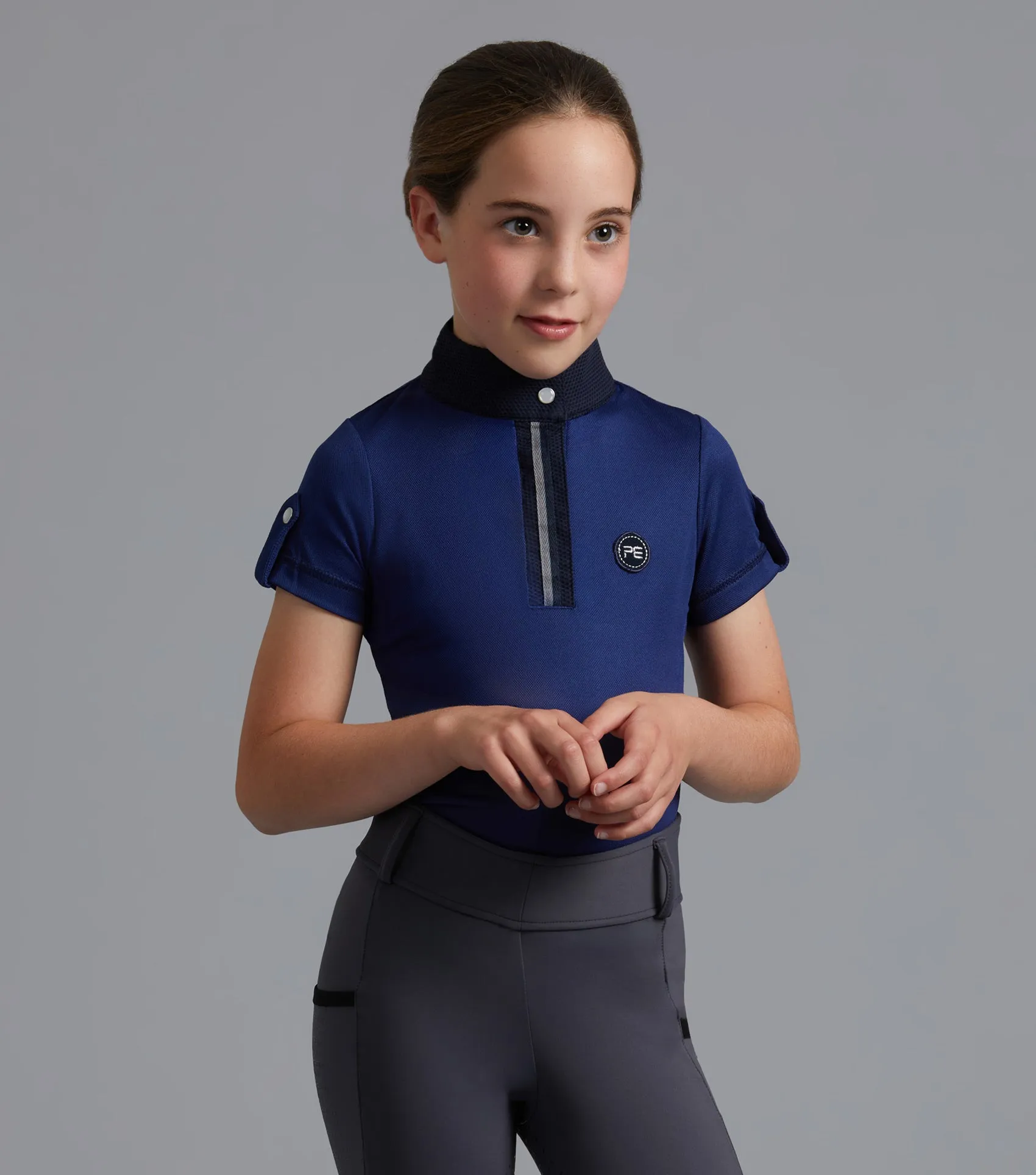 Mini Amia Girl's Technical Short Sleeve Riding Top Navy