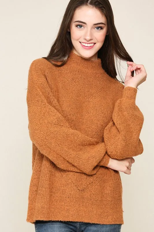 Mock Neck Bubble Sleeve Sweater