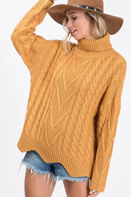 Mustard Scallop Turtleneck - T1057