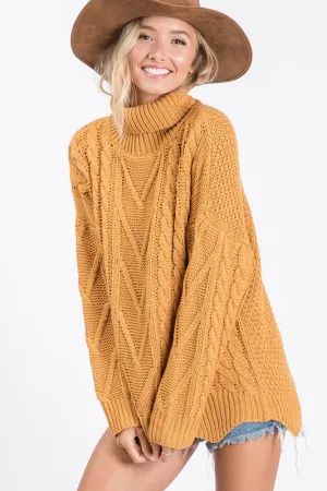 Mustard Scallop Turtleneck - T1057