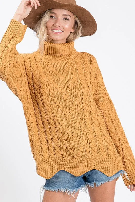 Mustard Scallop Turtleneck - T1057