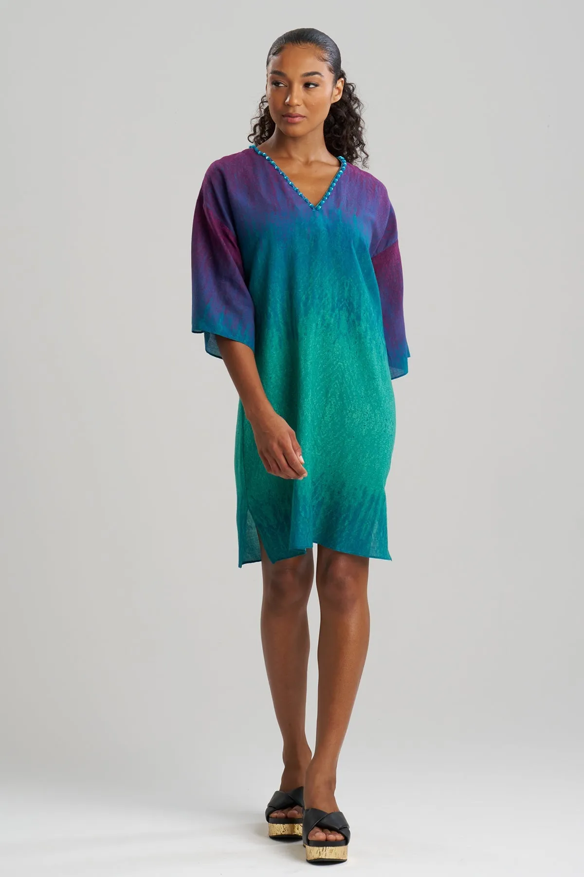 Ombre Printed Gauze Beaded Tunic