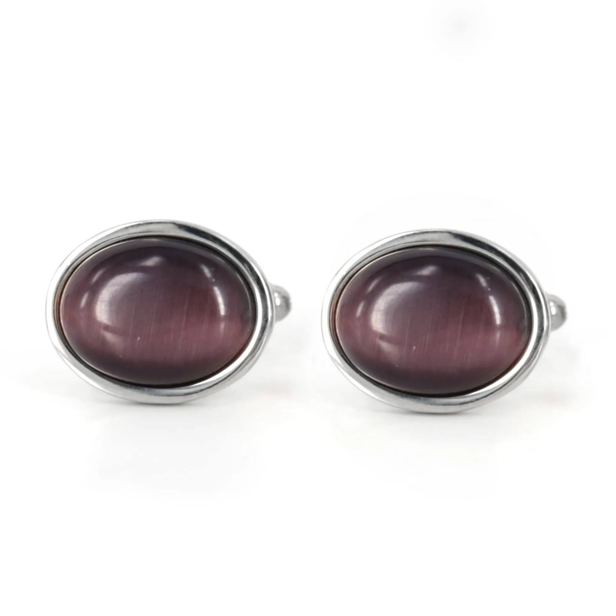 Oval EggPlant Purple fiber optic Cufflinks