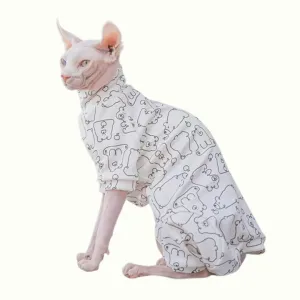 Polar Bear Print Sphynx Cat Onesies Pajamas